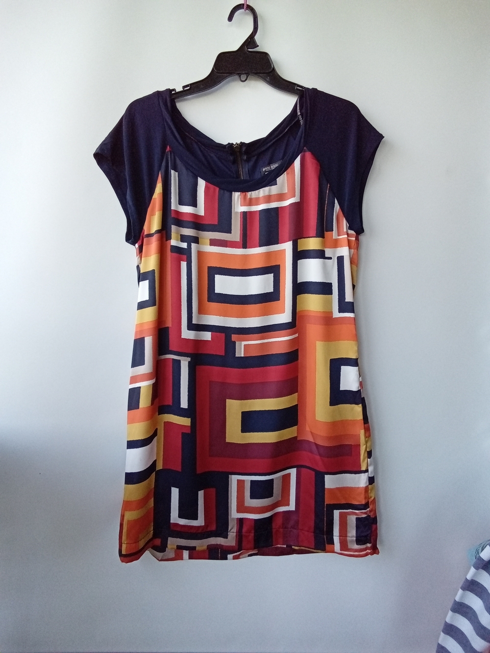 Bisou Bisou Geometric Colorblock Shift Dress Navy Orange Red Size 12